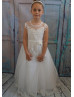 Ivory Lace Gorgeous Long Flower Girl Dress